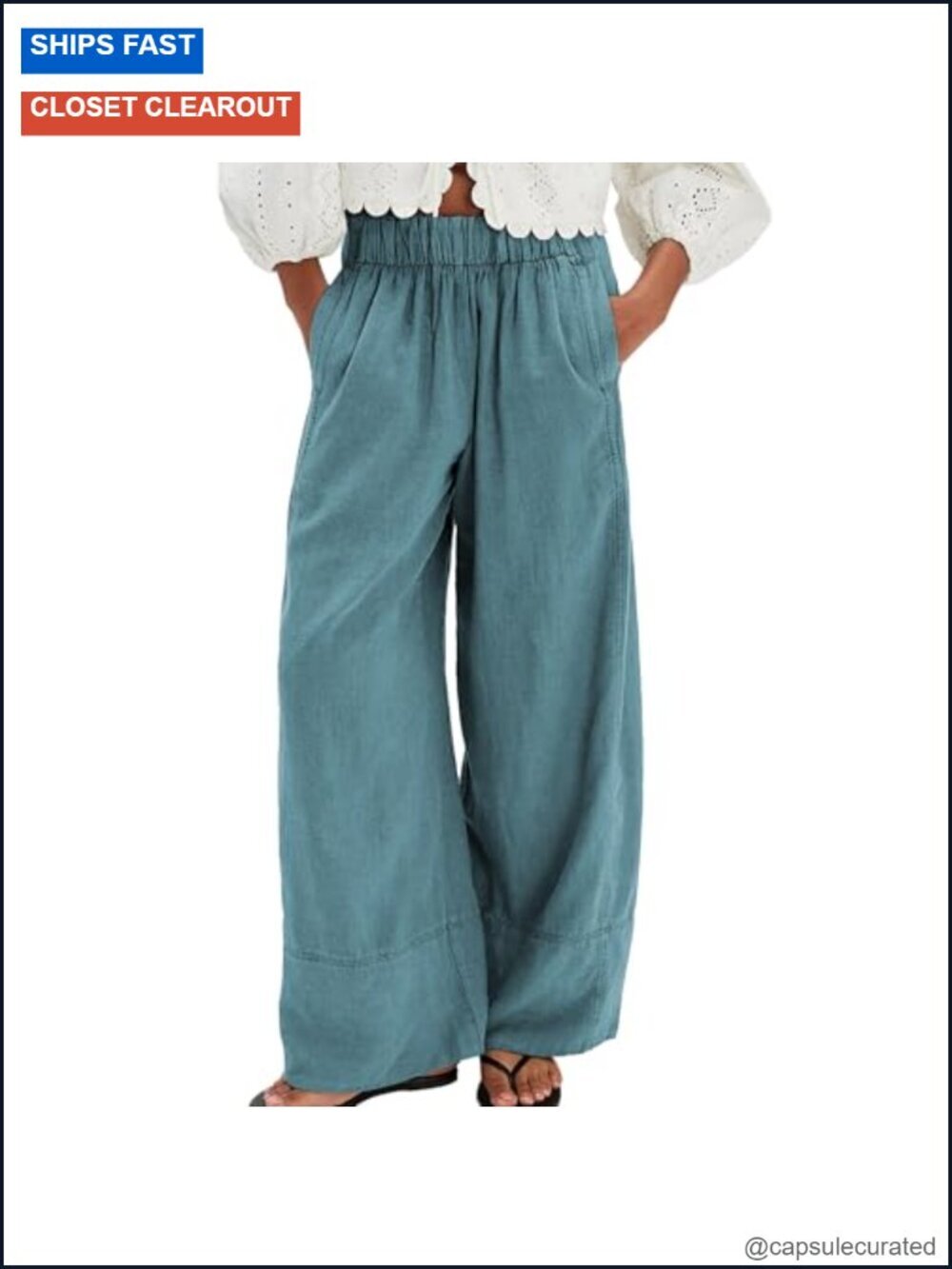 Wide Leg Linen Pants for Women Cotton Palazzo Boho Flowy Beach Pants with